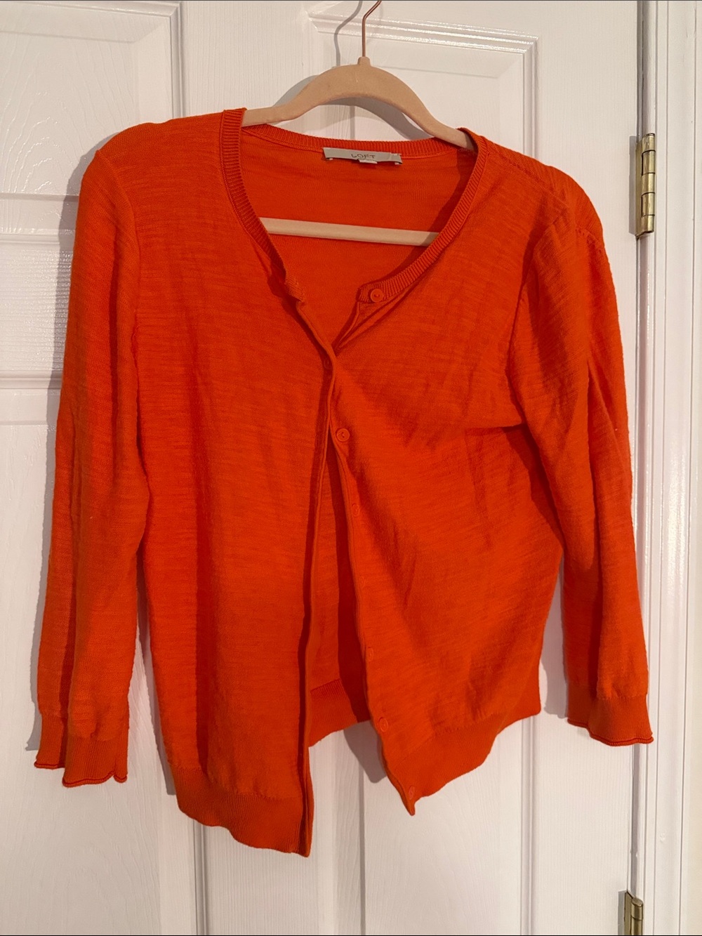 LOFT Bright Orange Lightweight Button-Front Cardigan